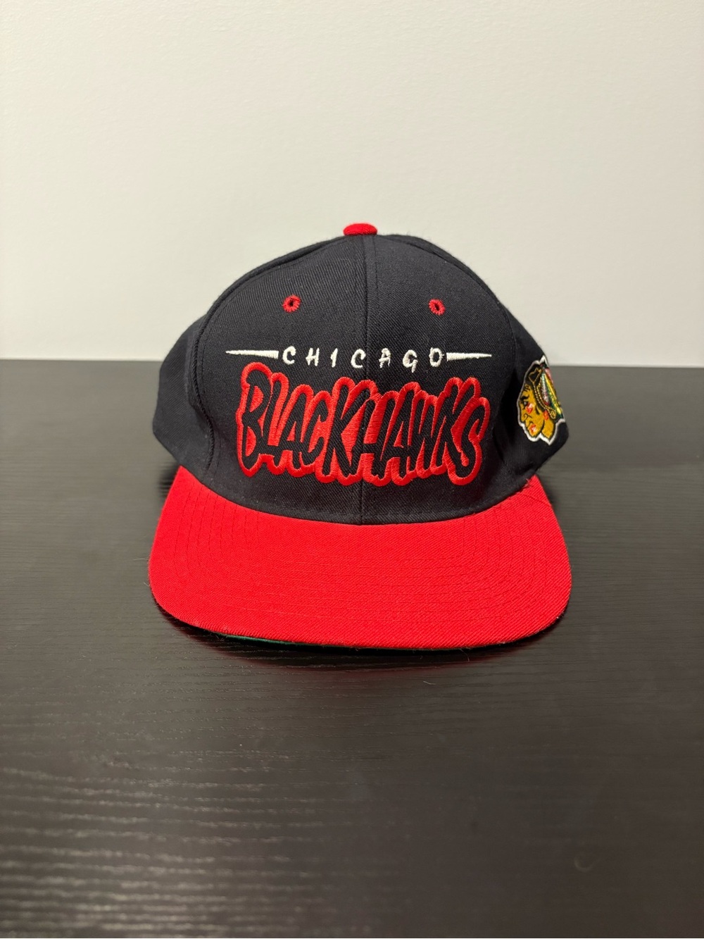 Vintage Chicago Blackhawks Starter Snapback Hat 90s NHL Black Red Made USA